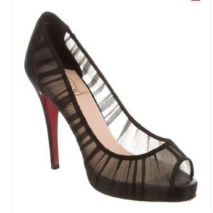 CHRISTIAN LOUBOUTIN Ambrosina Black Mesh Peep Toe Platform Sandals Heel Sz 39